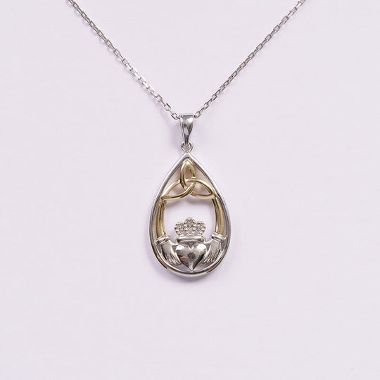 10K Gold & Diamond Oval Claddagh Pendant