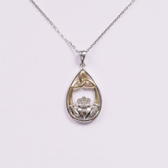 10K Gold & Diamond Oval Claddagh Pendant