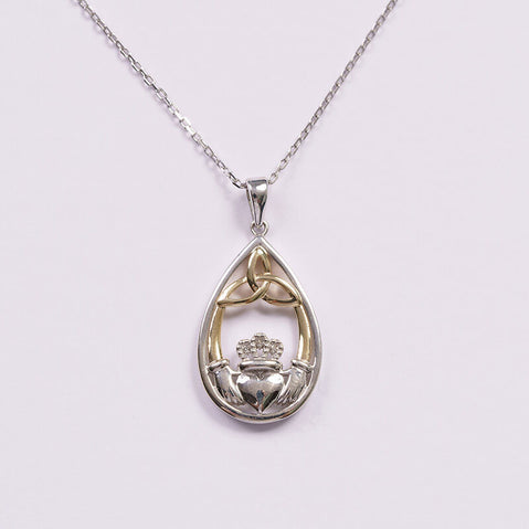 10K Gold & Diamond Oval Claddagh Pendant