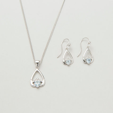Claddagh Birthstone Pendant & Earrings Set