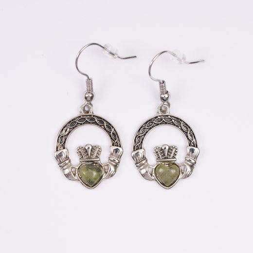 Boucles d'oreilles et pendentif Claddagh en marbre du Connemara