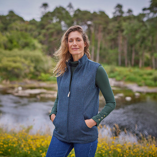 Irische Damen-Windbreaker-Weste mit Fischgrätmuster