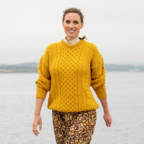 Women's Traditional Crew Neck Aran Sweater