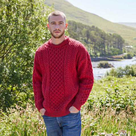 Men's Traditional Crew Neck Aran Sweater