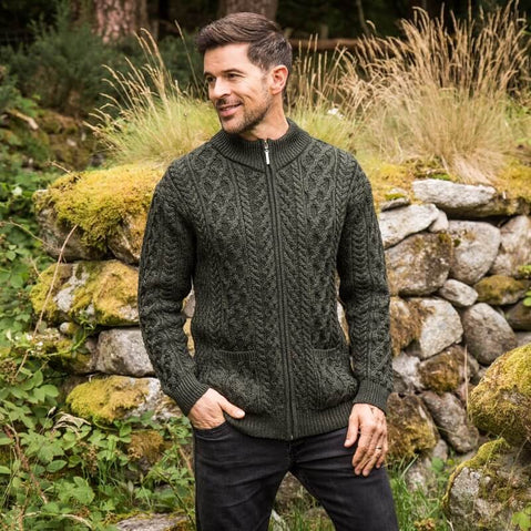 Men's Aran Zip Cardigan