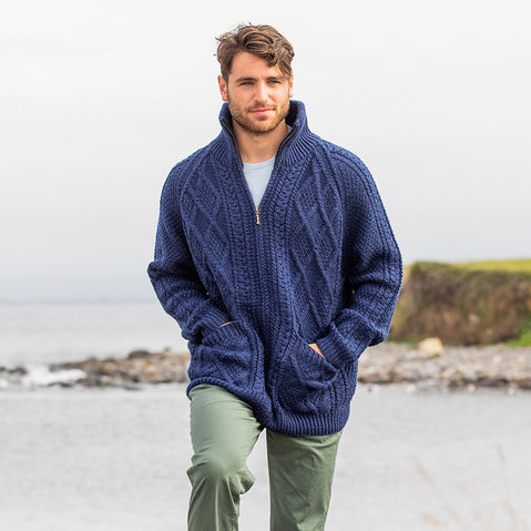 Men's Hand Knit Aran Zipper Cardigan