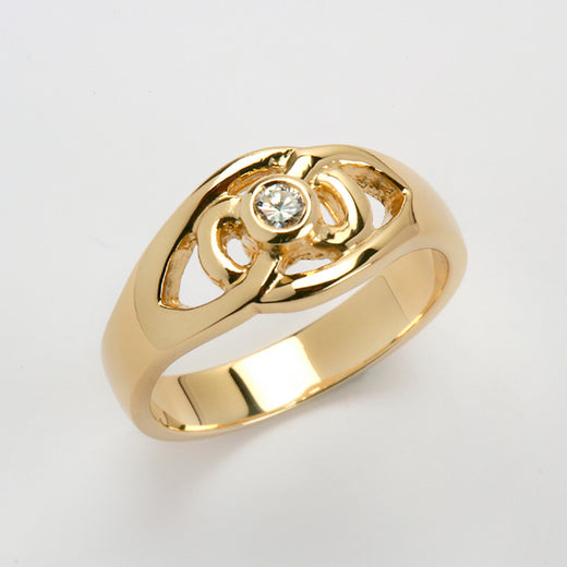 Keltischer Ring aus 14 Karat Gelbgold mit 0,10 Karat Diamant
