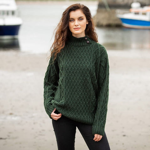 Women's Classic Fisherman Button-Mock Sweater