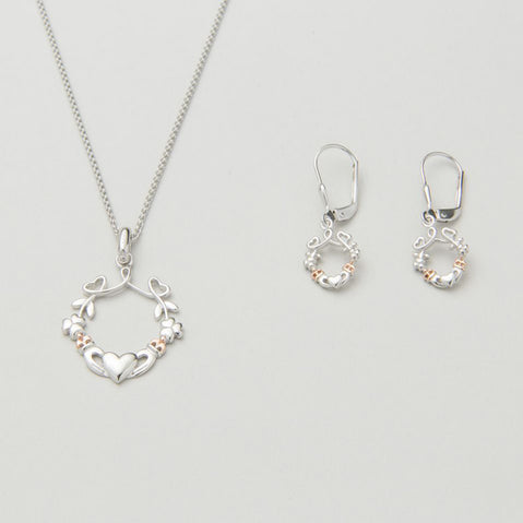 Silver Heart Shamrock & Claddagh Pendant