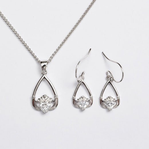 Claddagh Geburtsstein-Anhänger- & Ohrring-Set