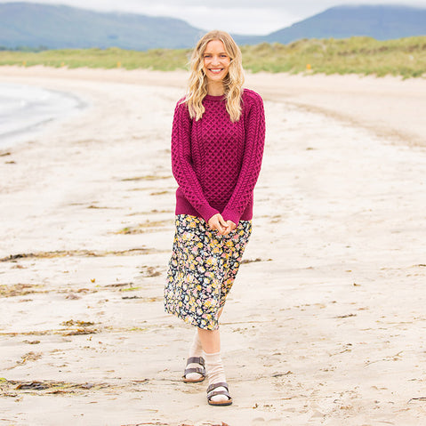 Women's Traditional Crew Neck Aran Sweater