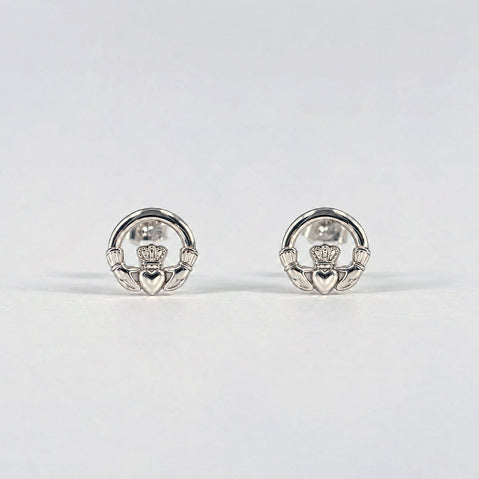 Image featuring Sterling Silver Claddagh Earrings, showcasing the traditional Irish Claddagh symbol representing love, loyalty, and friendship, crafted in polished sterling silver with timeless Celtic-inspired design.