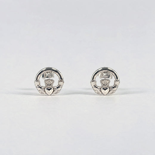 Image featuring Sterling Silver Claddagh Earrings, showcasing the traditional Irish Claddagh symbol representing love, loyalty, and friendship, crafted in polished sterling silver with timeless Celtic-inspired design.