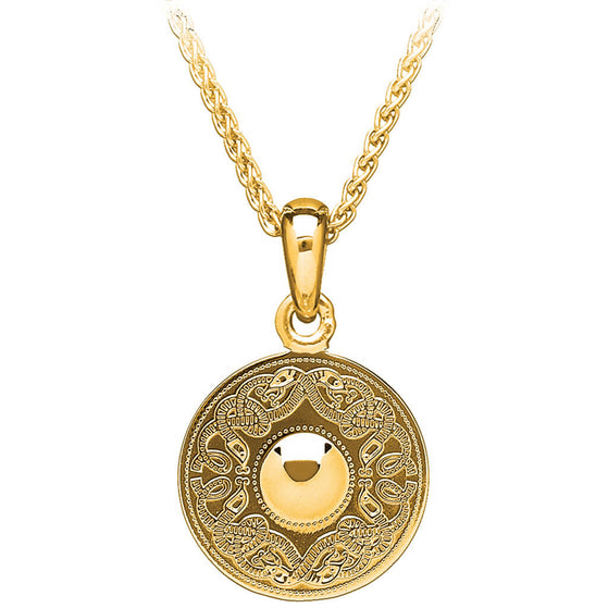 Gold Vermeil Celtic Warrior Pendant with intricate filigree design inspired by the Ardagh Chalice