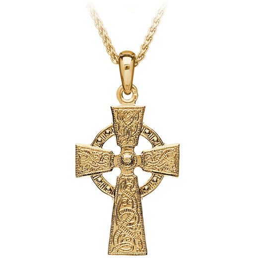 Gold Celtic cross pendant on a white background