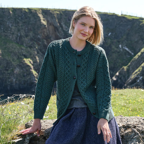 Womens Traditional Cable Knit Aran Cardigan