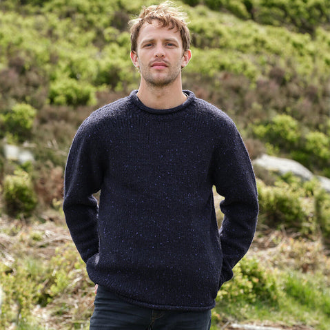 Mens Traditional Fisherman Irish Wool Sweater Navy