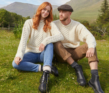 Bestselling Cream Traditional Crew Neck Aran Sweater