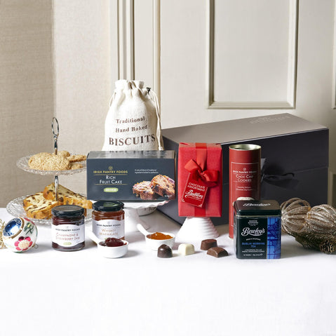 Well Wishes Hamper with Butlers chocolates, Bewley's tea, Irish fruit cake and traditional Irish gourmet treats