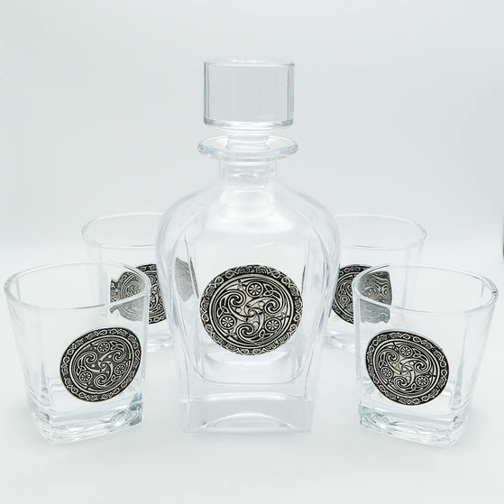 Mullingar Pewter Celtic Crystal Decanter & Glasses Gift Set