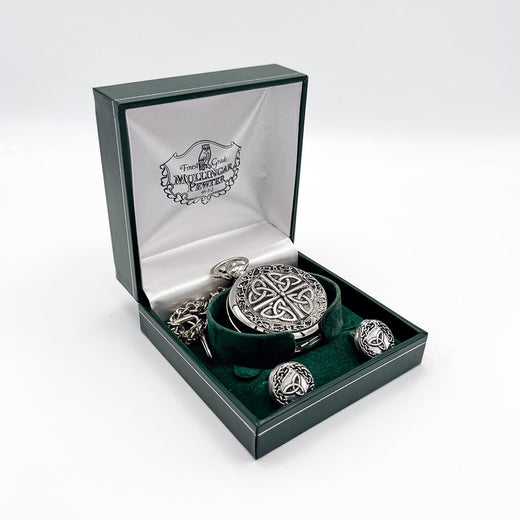 Mullingar Pewter Trinity Knot Pocket Watch & Cufflinks Set