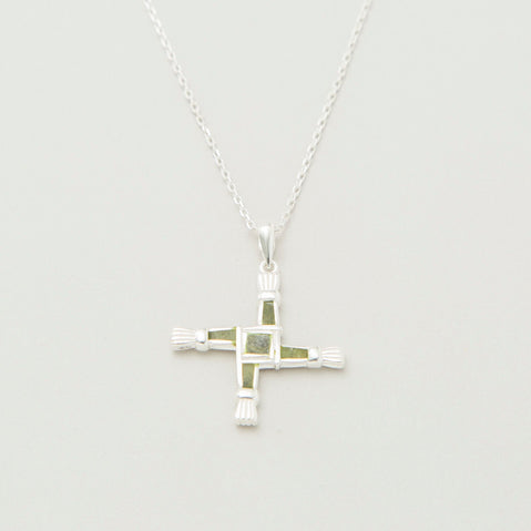 Silver Connemara Marble Brigids Cross Pendant