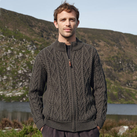 Mens Fisherman Full Zip Cardigan Army Green