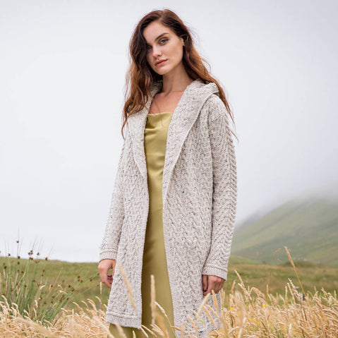 Women's Irish waterfall cardigan in oatmeal – soft wool knitwear from The Irish Store