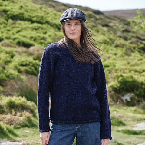 Womens Traditional Fisherman Irish Wool Sweater Navy