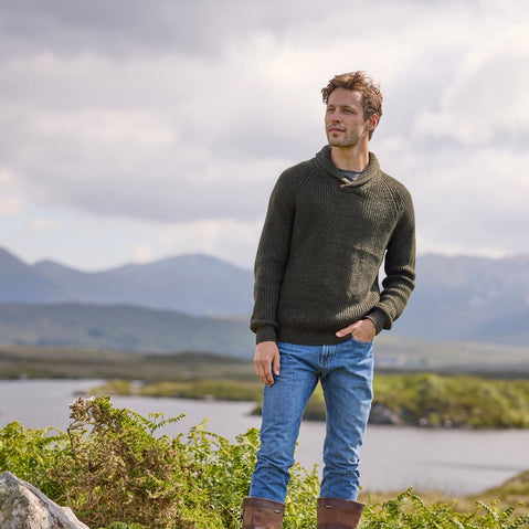 Shawl Collar Button Sweater Army Green