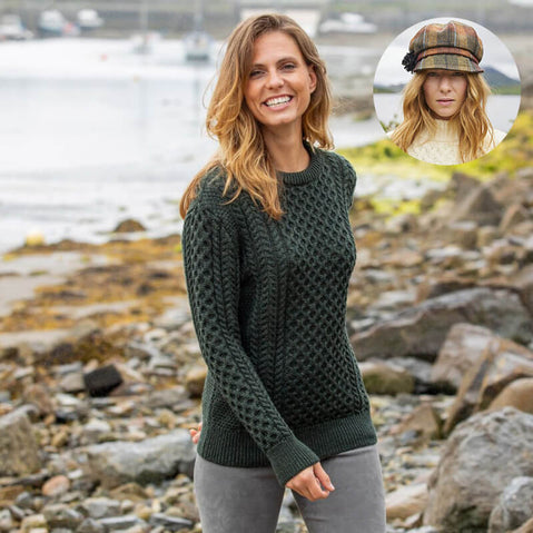 The Timeless Irish Style Bundle for Her: Aran Sweater & Newsboy Cap