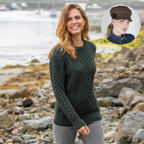 The Timeless Irish Style Bundle for Her: Aran Sweater & Newsboy Cap