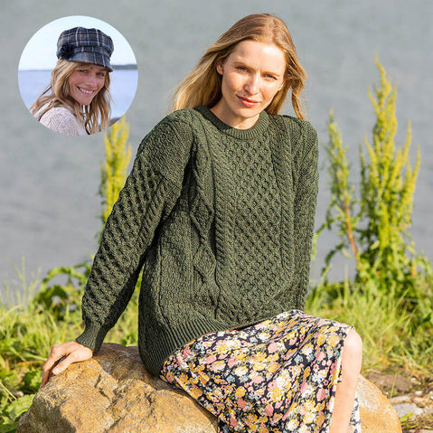 Women's Irish Heritage Set: Fisherman Sweater & Wool Newsboy Cap