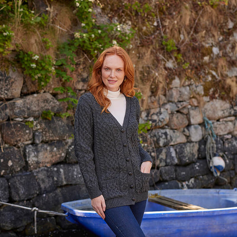 Women's Classic Aran Boyfriend Button-Front Cardigan