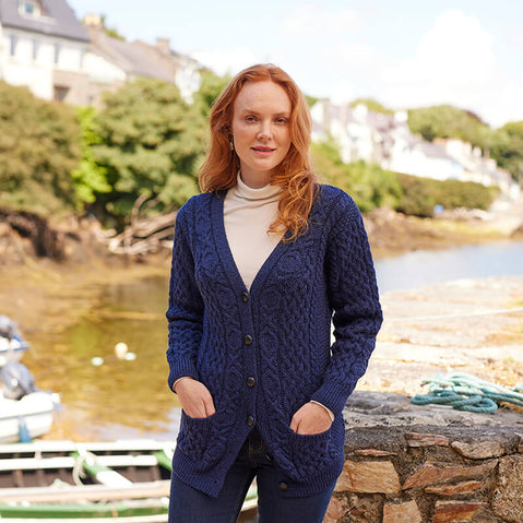 Women's Classic Aran Boyfriend Button-Front Cardigan