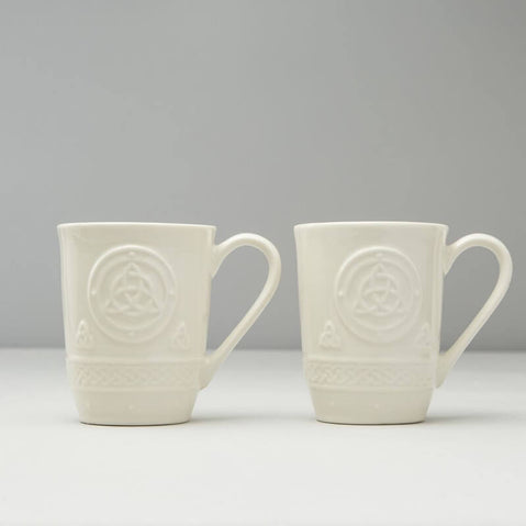 Pairs of Belleek Celtic mugs