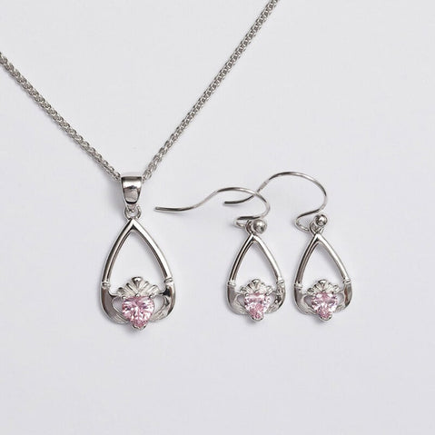 Claddagh Birthstone Pendant & Earrings Set