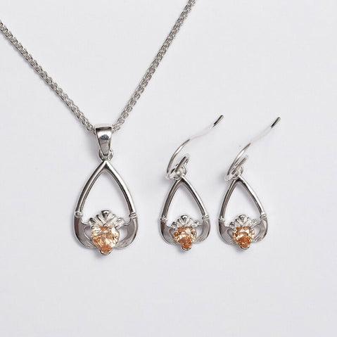 Claddagh Birthstone Pendant & Earrings Set