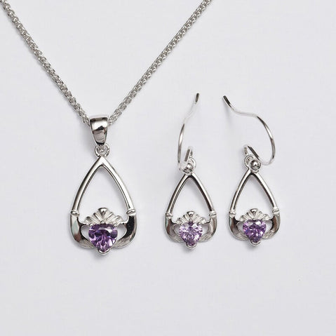Claddagh Birthstone Pendant & Earrings Set