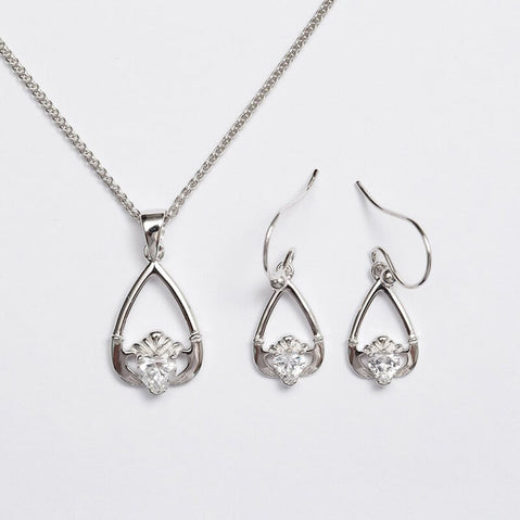 Claddagh Birthstone Pendant & Earrings Set
