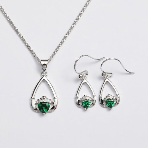 Claddagh Birthstone Pendant & Earrings Set