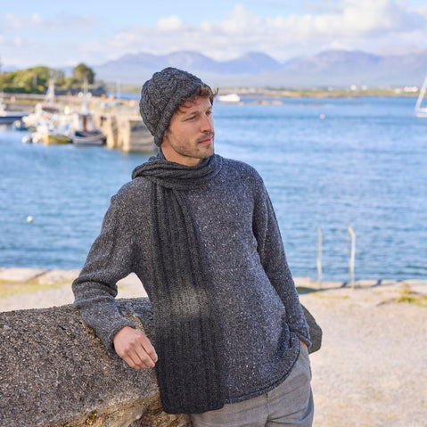 Charcoal Aran Hat & Scarf Set