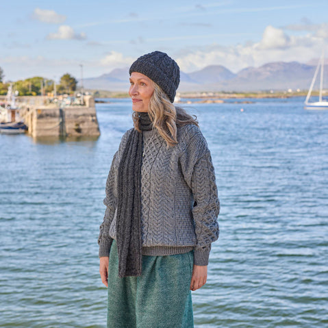 Charcoal Women's Aran Hat & Scarf Set