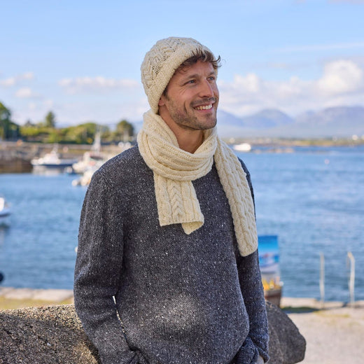 Cream Aran Hat & Scarf Set