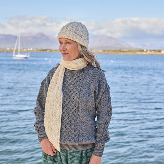 Cream Women's Aran Hat & Scarf Set