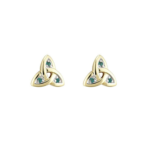 14k Gold Trinity Knot Emerald Earrings