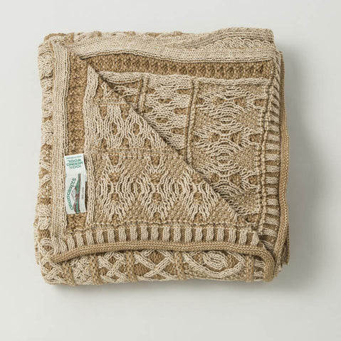 Irish Home Decor - Celtic Two Tone Aran Throw Blanket folded neatly on a plain white background.