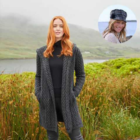 The Aran Cardigan & Newsboy Style Cap Set