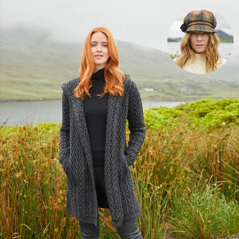 The Aran Cardigan & Newsboy Style Cap Set