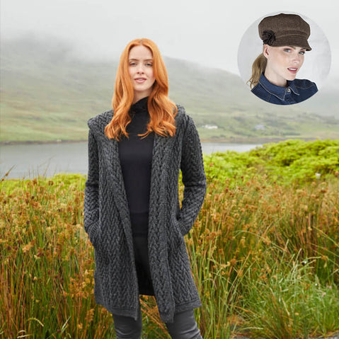 The Aran Cardigan & Newsboy Style Cap Set
